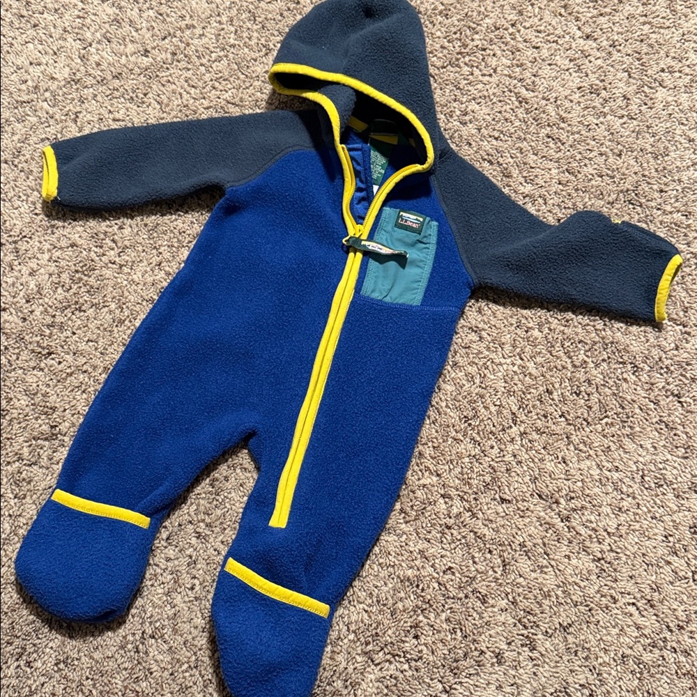L.L. Bean Infants' Retro Mountain Fleece Bunting Colorblock Blue & Yellow